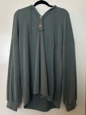 HEIMISH USA Sage Green Hooded Ribbed Pullover with Wooden Buttons
